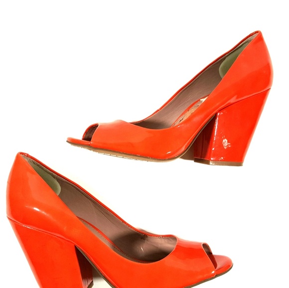 orange block heel pumps